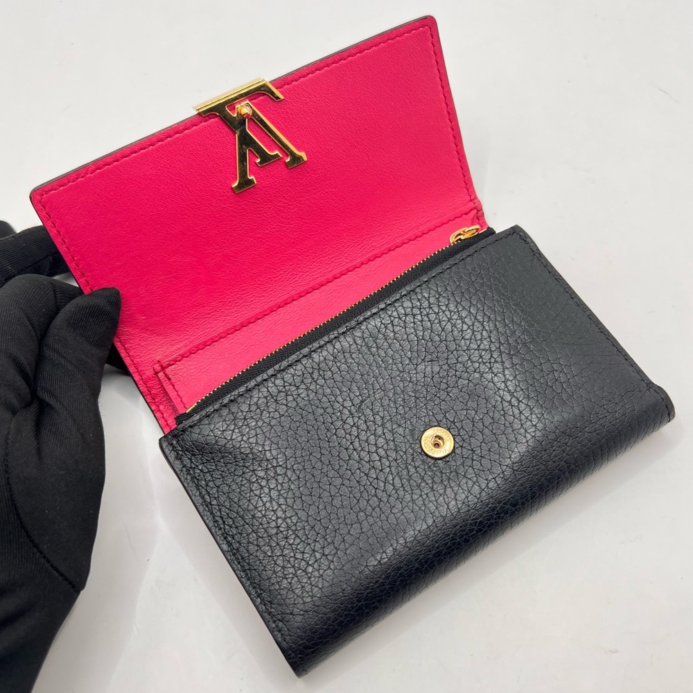 Authentic LOUIS VUITTON Portefeuille Capucines Compact Black Leather Wallet Pink - Picture 4 of 12